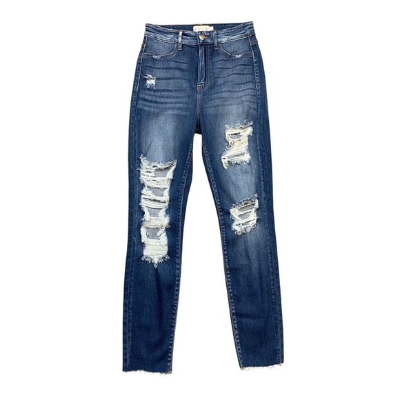 Cello Jeans Women 5 Denim Stretch Cotton Blend Distressed Torn Raw Hem Whiskered - Picture 1 of 13